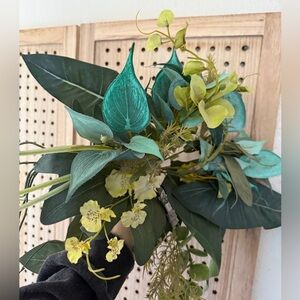 Artificial Green and Yellow Floral Arrangement greenery faux plants
